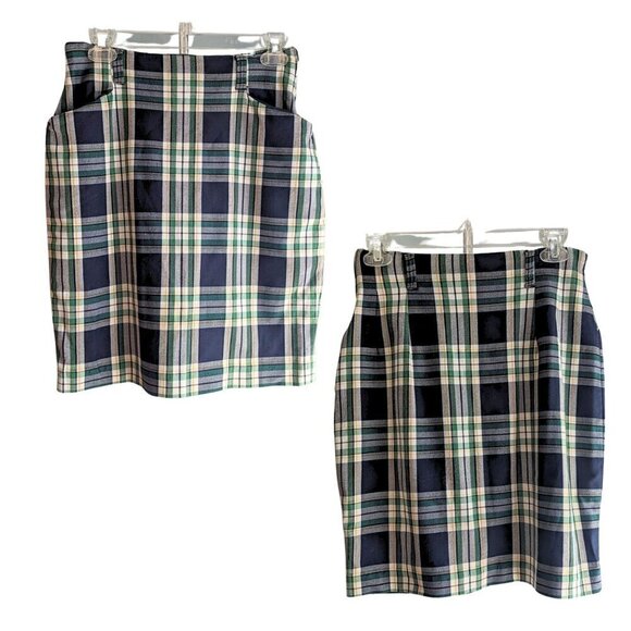 Vintage 80s THE LIMITED Old Money Navy Plaid High Rise Skirt Made in Italy Sz 10 - Picture 1 of 7